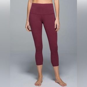 Lululemon Wunder Under Crop *Cotton (Roll Down) Leggings Heathered Rust Berry 6